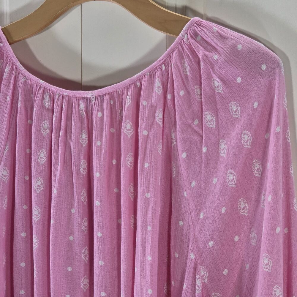 Crown & Ivy Pink Peasant Blouse Top XL Boho Floral Dot 3/4 Sleeve Gauze Barbieco - Picture 6 of 11